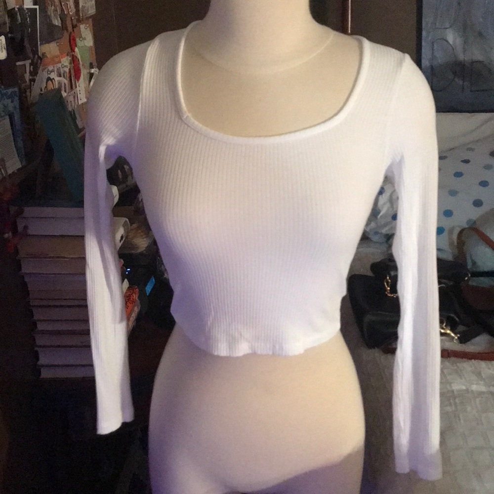 White ASOS square neck long sleeve ribbed tee sz 0